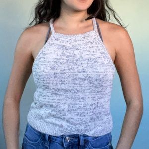 Blue and white marled knit tank top
